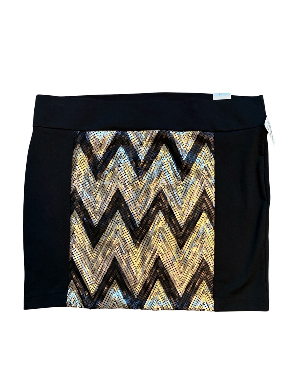 Maurice’s Black Mini Skirt Metallic Sequin Chevron Design Size XL New